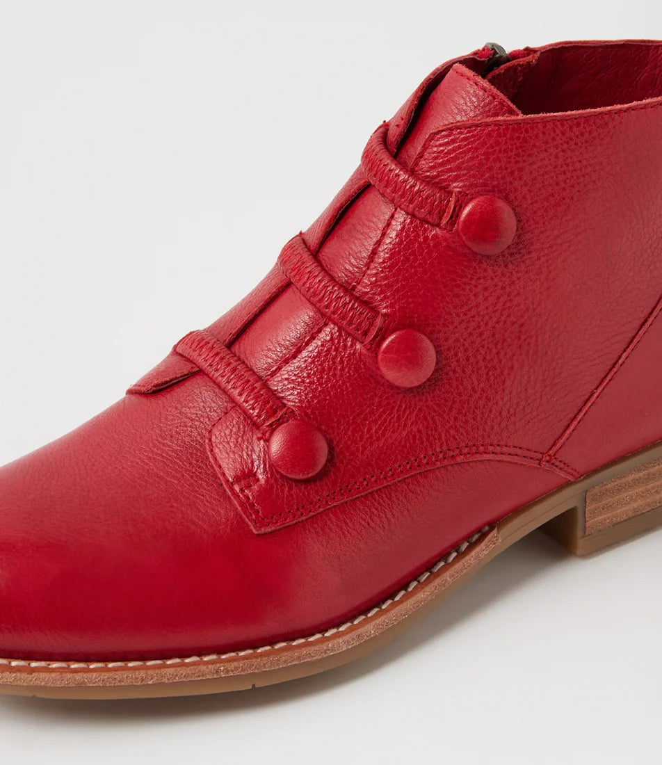 Django & Juliette Lindar - Red Leather Ankle Boots
