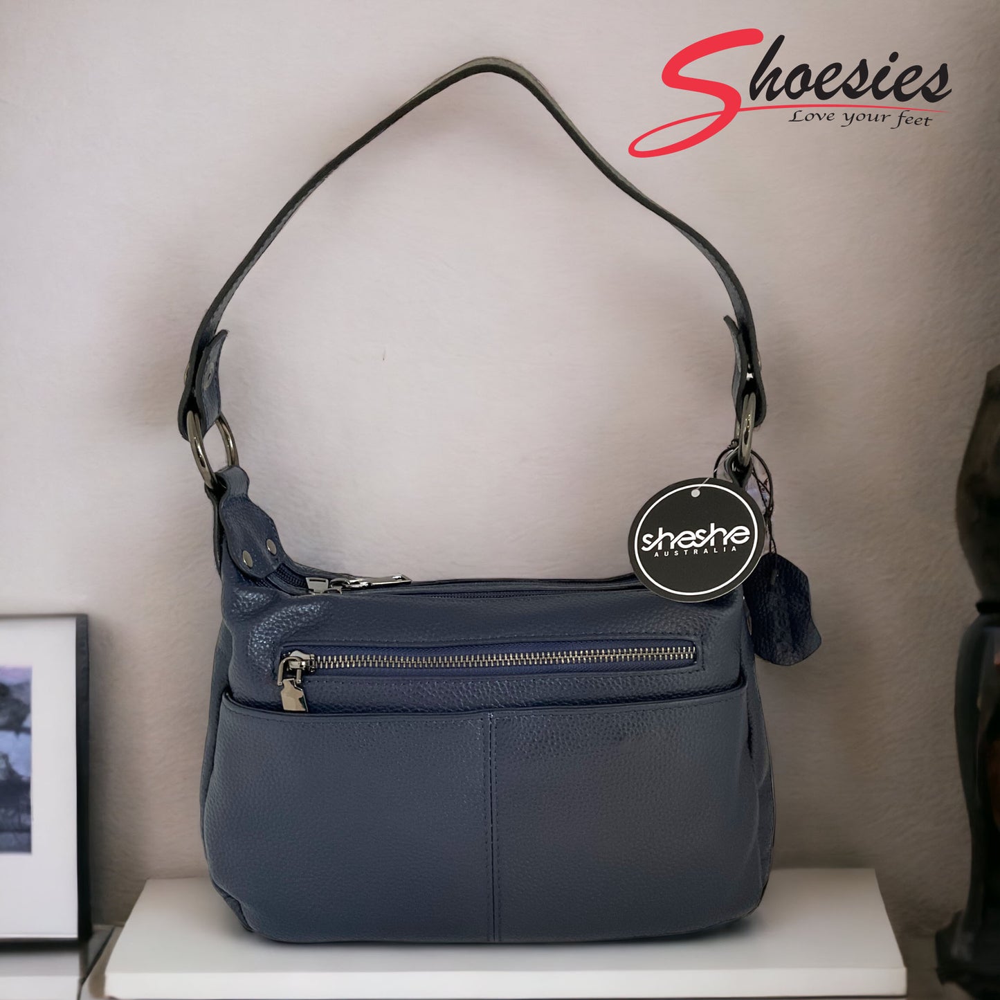 sheshe Australia - Iris Leather Hobo Handbag - Navy