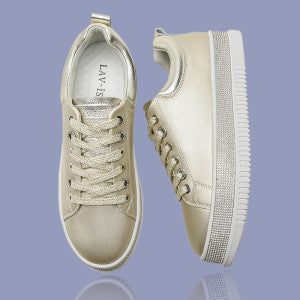 LAV-iSH LVSNKLUX-GOLD Gold Crystal Sneakers