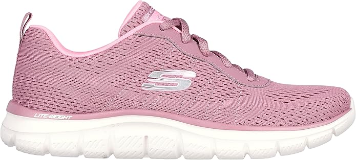 Skechers Womens Track New Staple Memory Foam Lace Up Shoes - Dark Rose/Pink