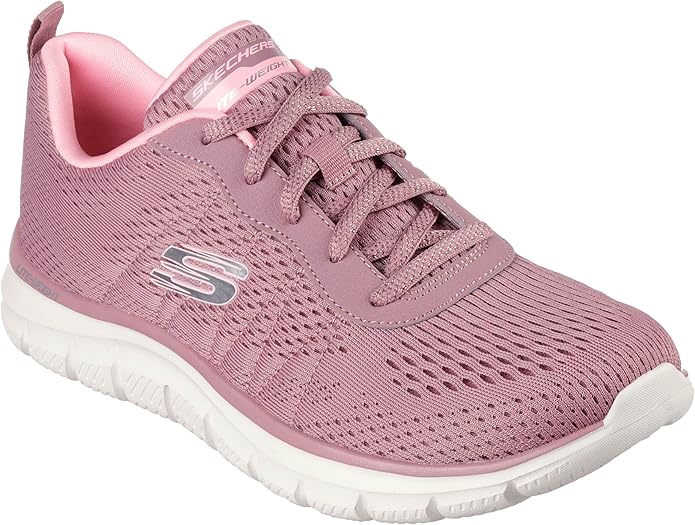 Skechers Womens Track New Staple Memory Foam Lace Up Shoes - Dark Rose/Pink