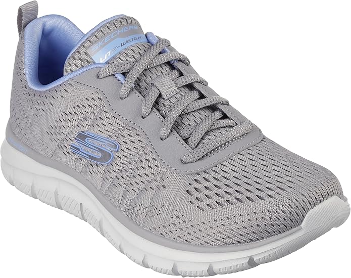 Skechers Womens Track New Staple Memory Foam Lace Up Shoes - Grey/Blue