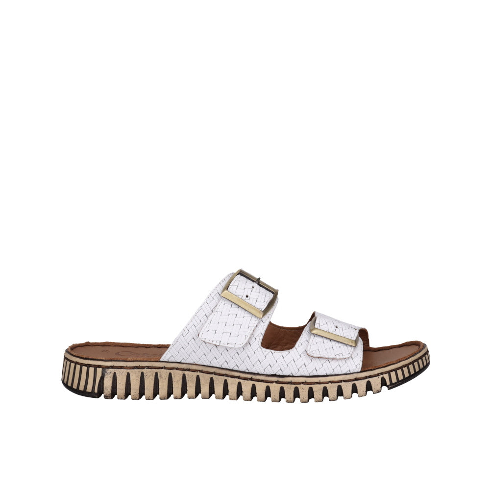 Cabello Aztec Slide - White Leather