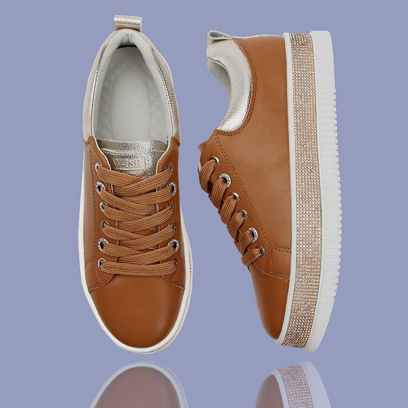 LAV-iSH Leather Luxe Sneakers LVSNKLUX - Tan