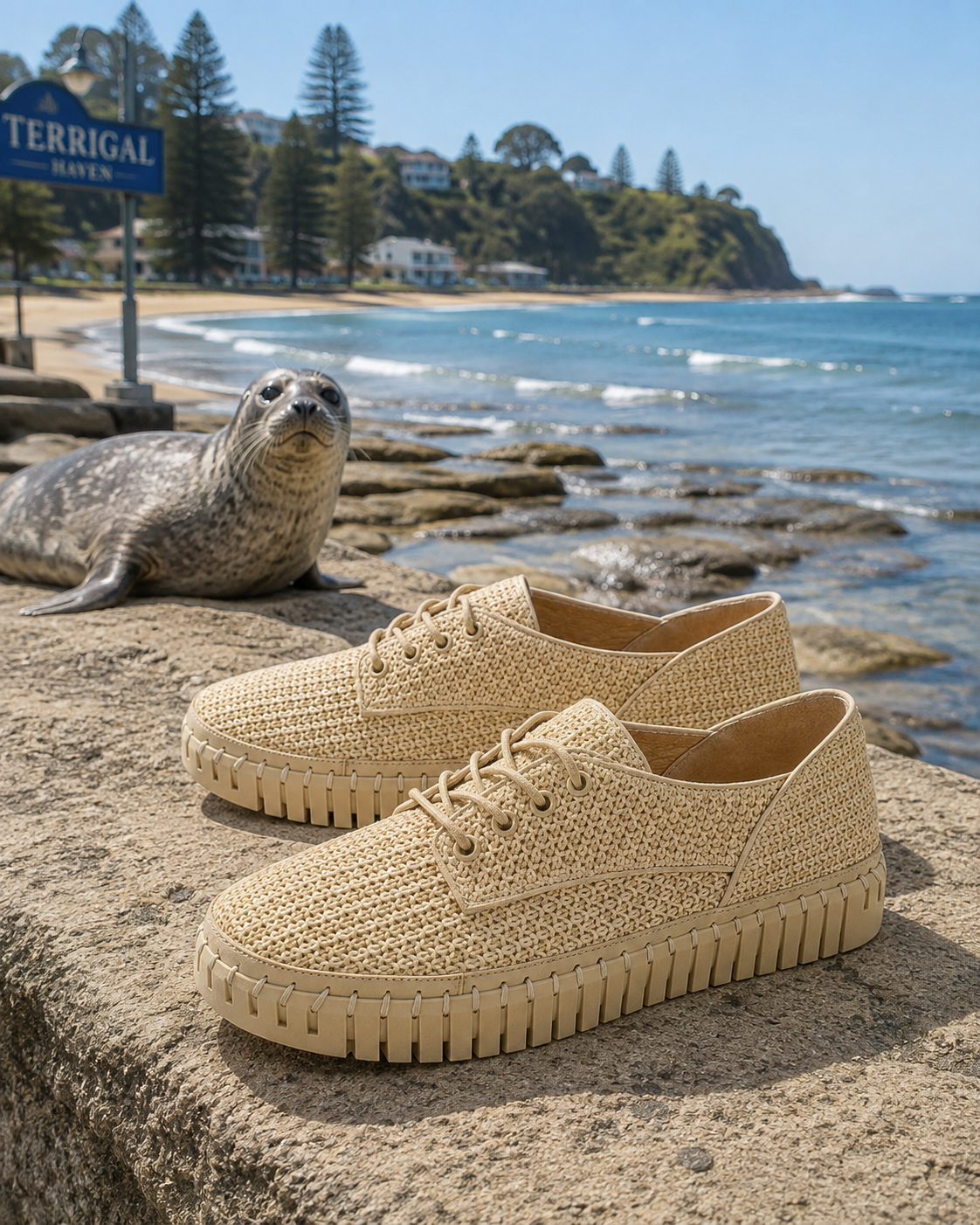 Django & Juliette Hamburg Camel Synthetic Raffia Sneakers - Natural