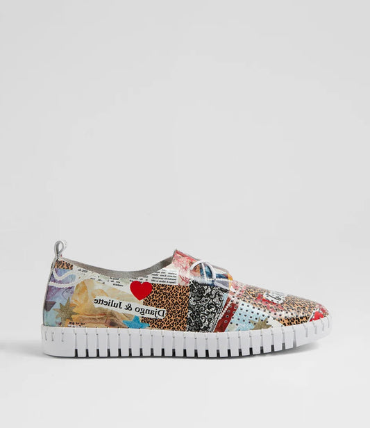 Django & Juliette Huston Collage Print Patent Leather Sneakers - Collage