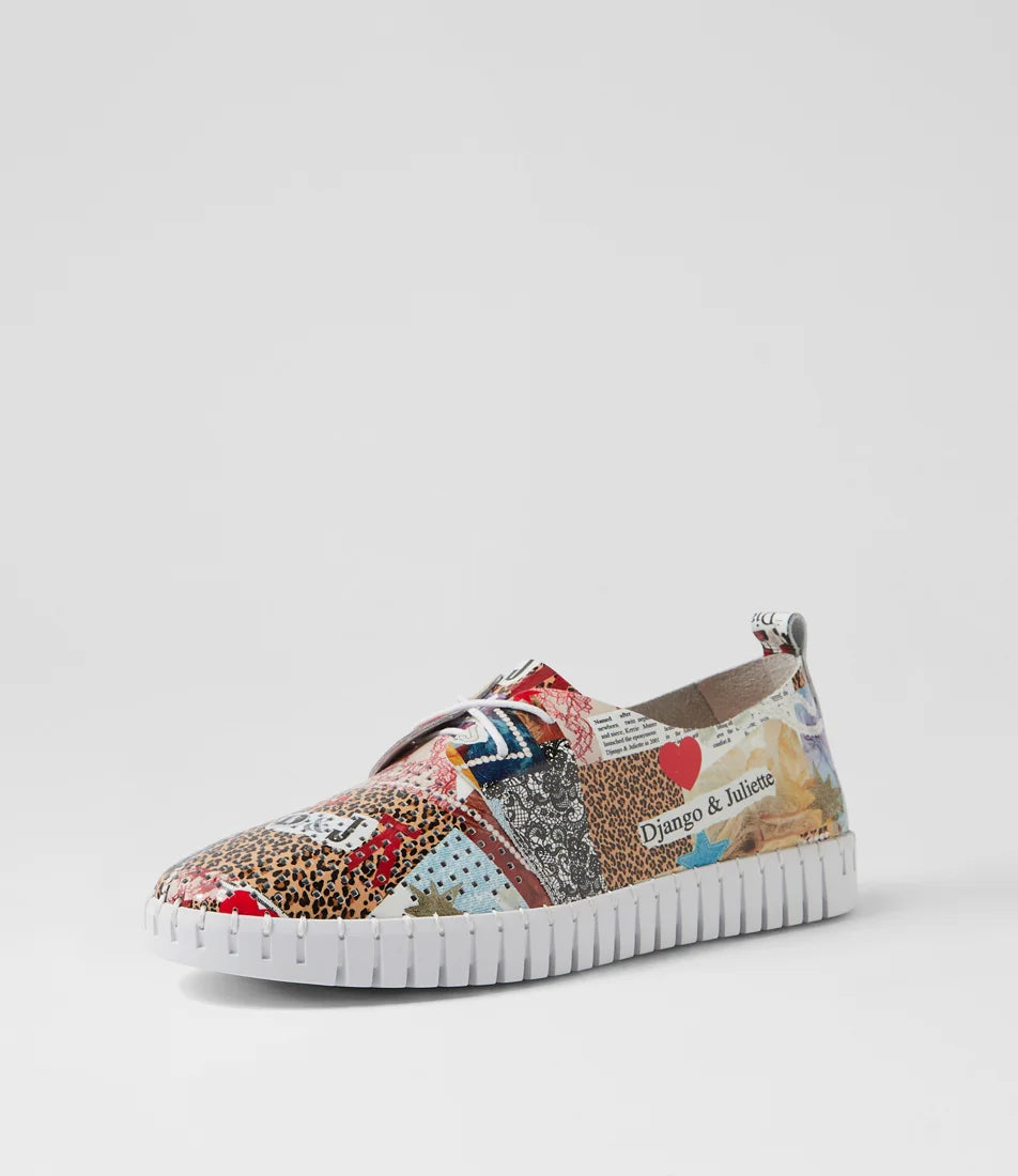 Django & Juliette Huston Collage Print Patent Leather Sneakers - Collage