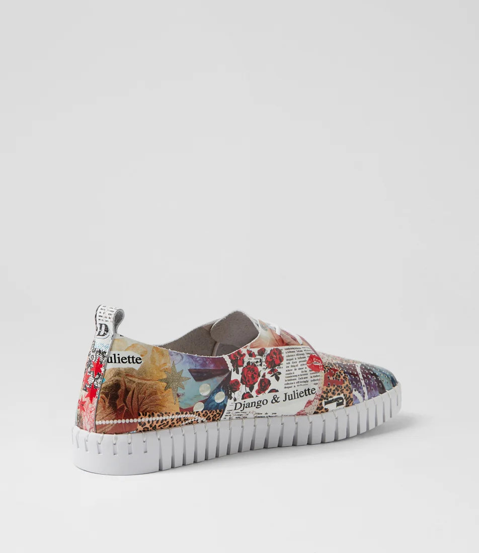 Django & Juliette Huston Collage Print Patent Leather Sneakers - Collage
