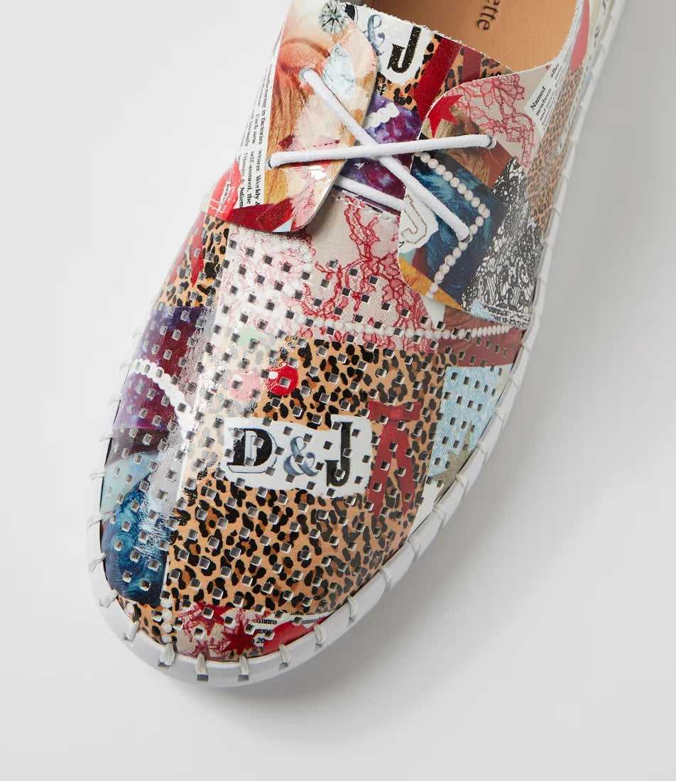 Django & Juliette Huston Collage Print Patent Leather Sneakers - Collage