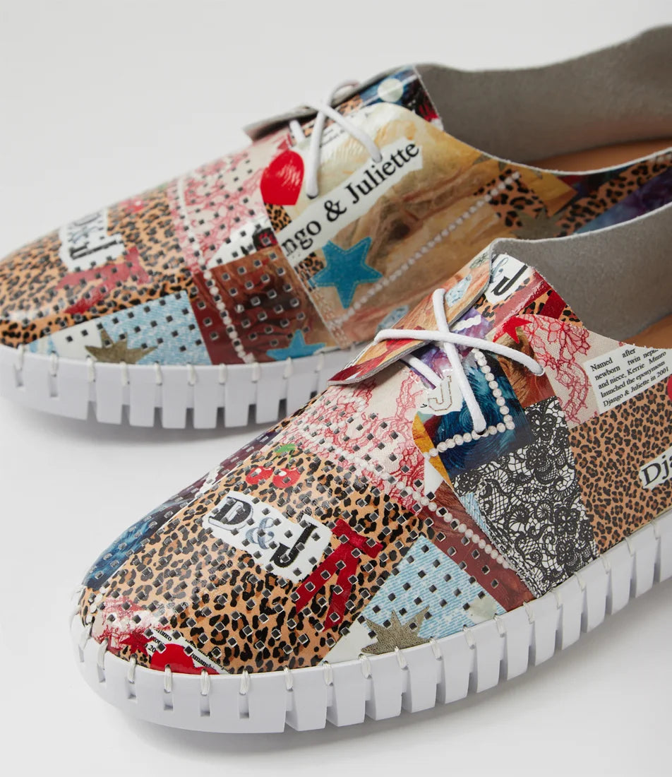 Django & Juliette Huston Collage Print Patent Leather Sneakers - Collage
