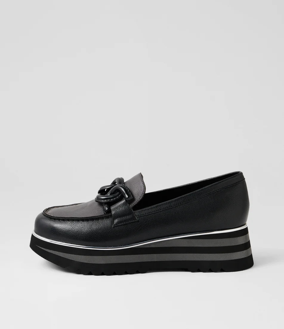 Django & Juliette EAILA Leather Platform Loafer - Black / Charcoal