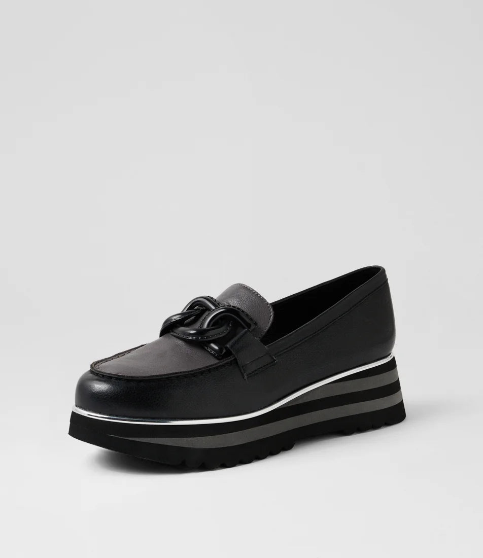 Django & Juliette EAILA Leather Platform Loafer - Black / Charcoal