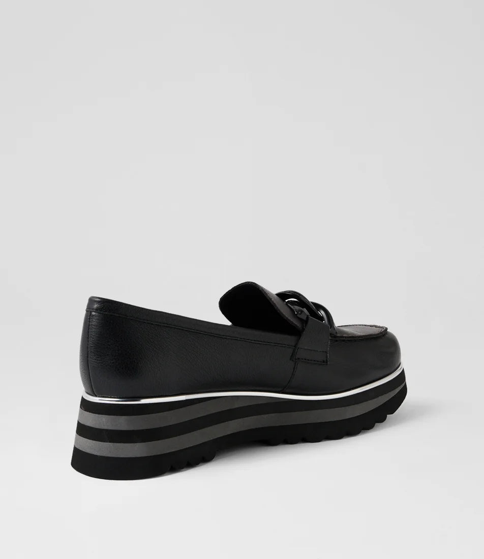 Django & Juliette EAILA Leather Platform Loafer - Black / Charcoal