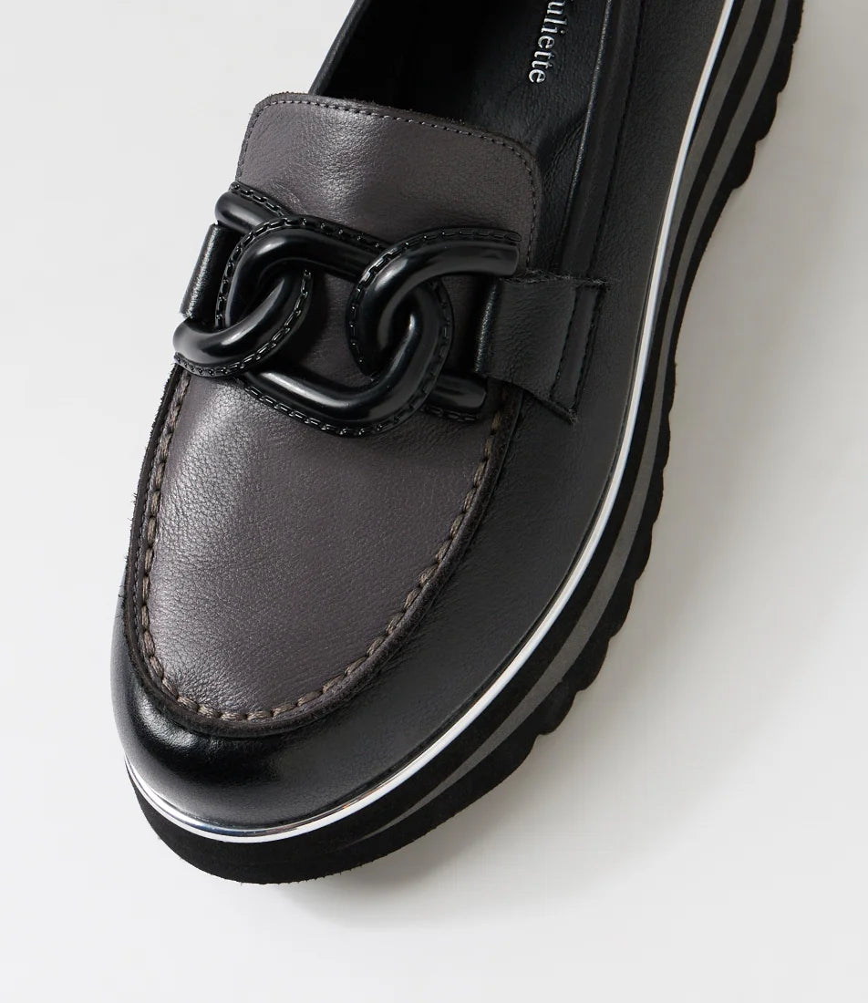 Django & Juliette EAILA Leather Platform Loafer - Black / Charcoal