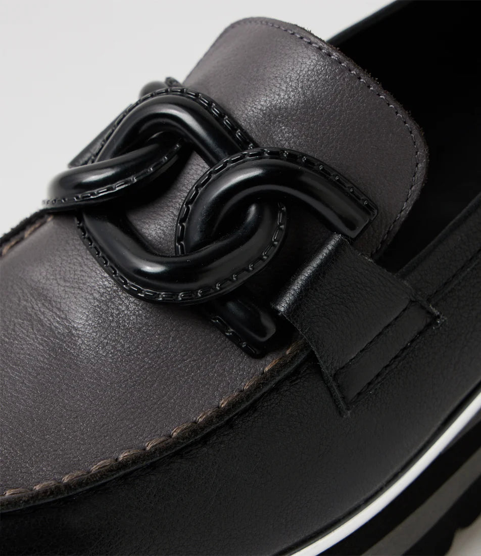 Django & Juliette EAILA Leather Platform Loafer - Black / Charcoal