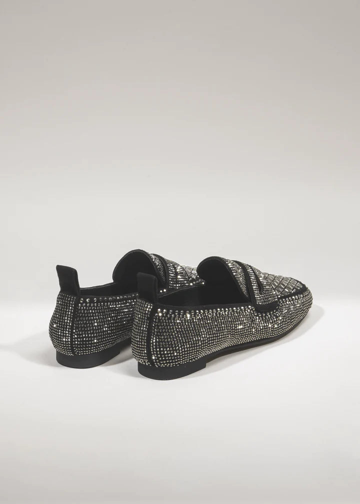 sheshe Christel Loafer - Nero in Black with Rhinestones