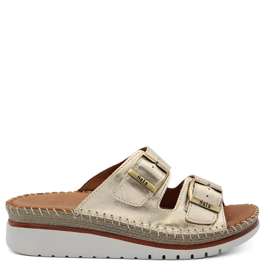 Sala Oasis Wedge Sandal – Gold Metallic Leather
