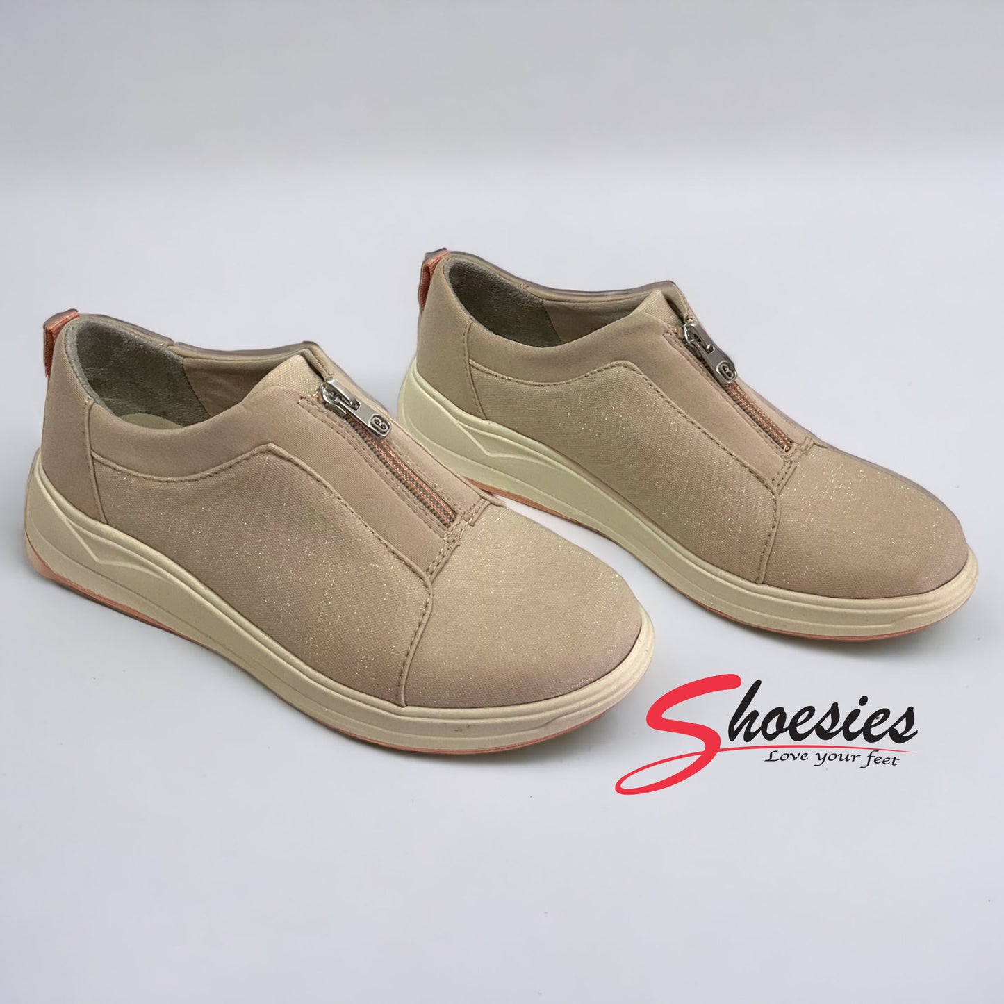 Bzees Take It Easy Zip Front Sneaker - Taupe