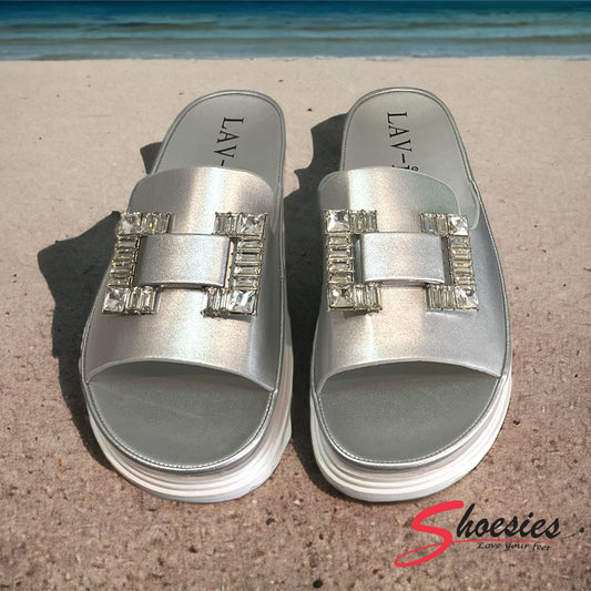 LAV-iSH Chic Ornamental Slides LVSDLORN - Silver