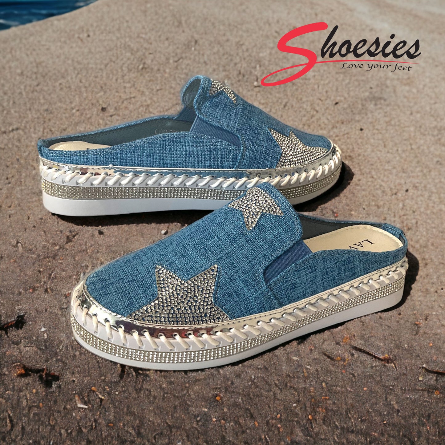 LAV-iSH Linen Slides LVSLD - Denim Star