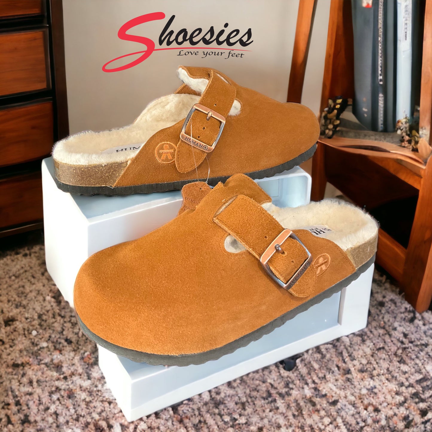 Human Premium Lego Suede Clog - Tan Suede