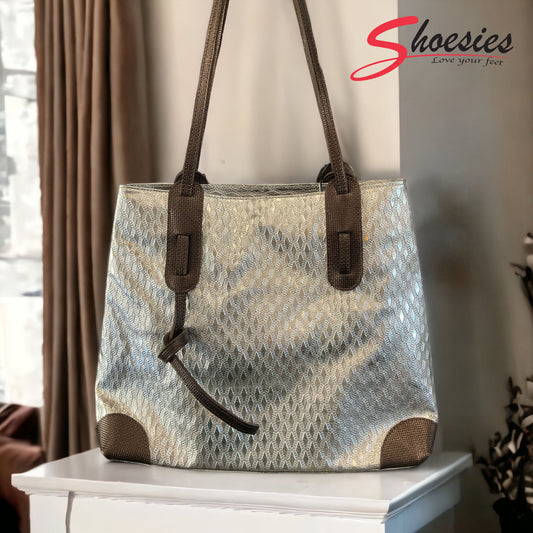 sheshe Australia Leather Tote - Silver embossed leather