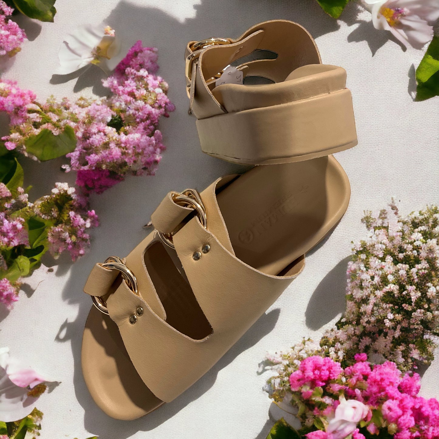 Human Premium Leather slides - Taint in Nude