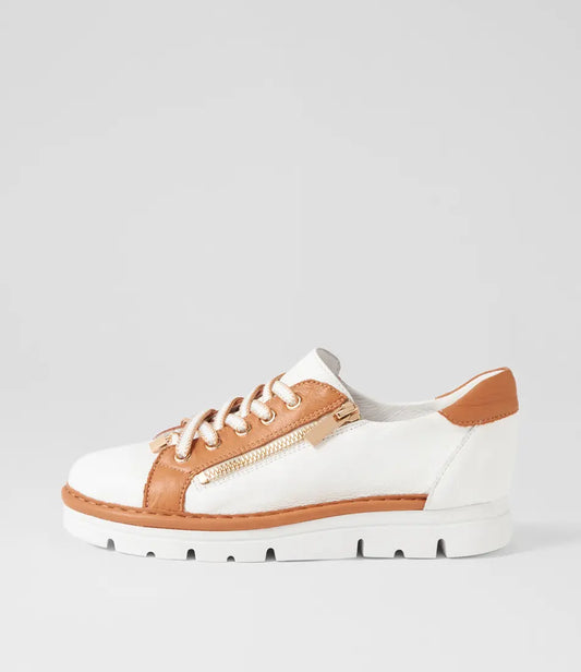 Top End Elos White/Dark Tan Leather Sneakers