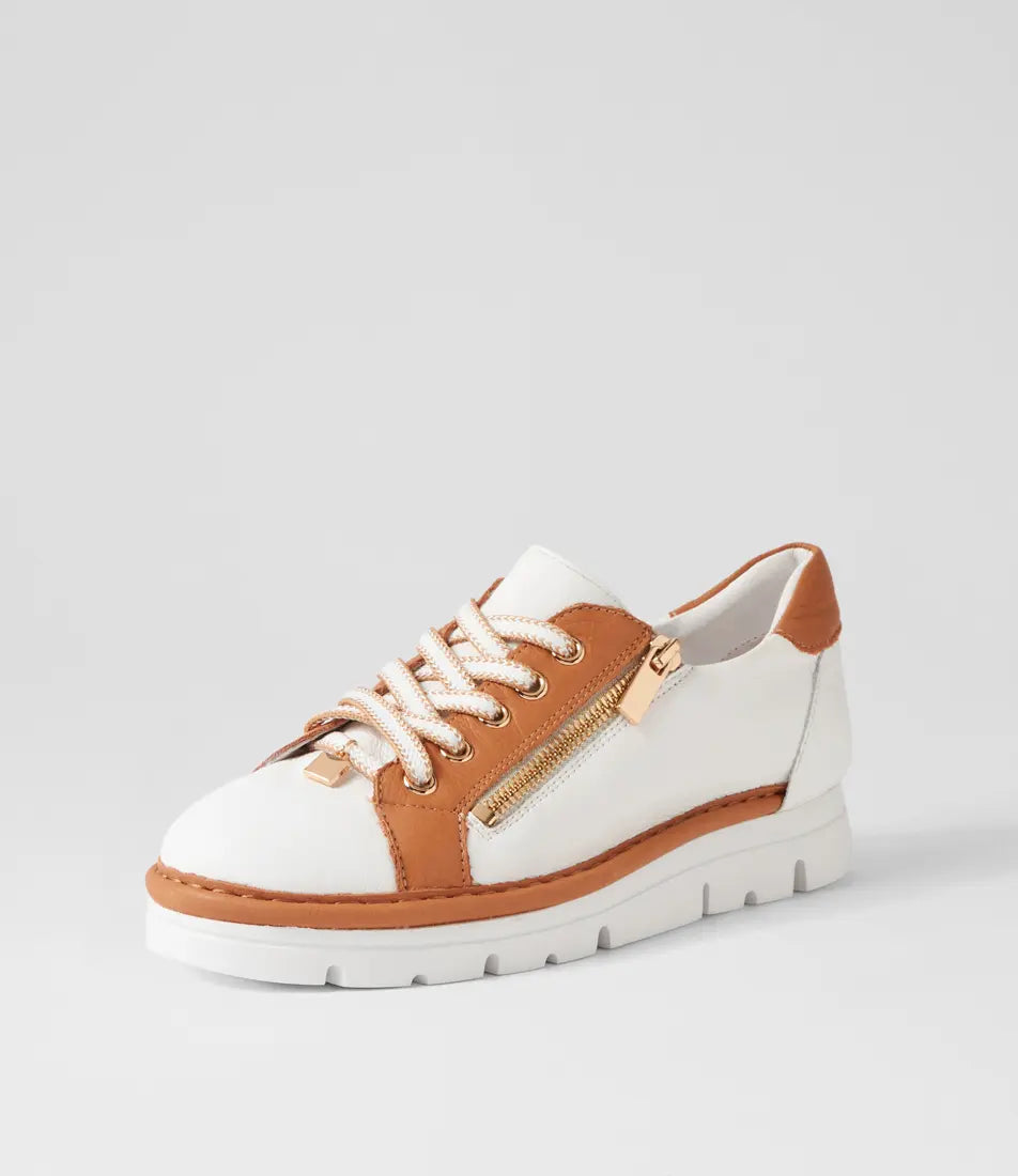 Top End Elos White/Dark Tan Leather Sneakers