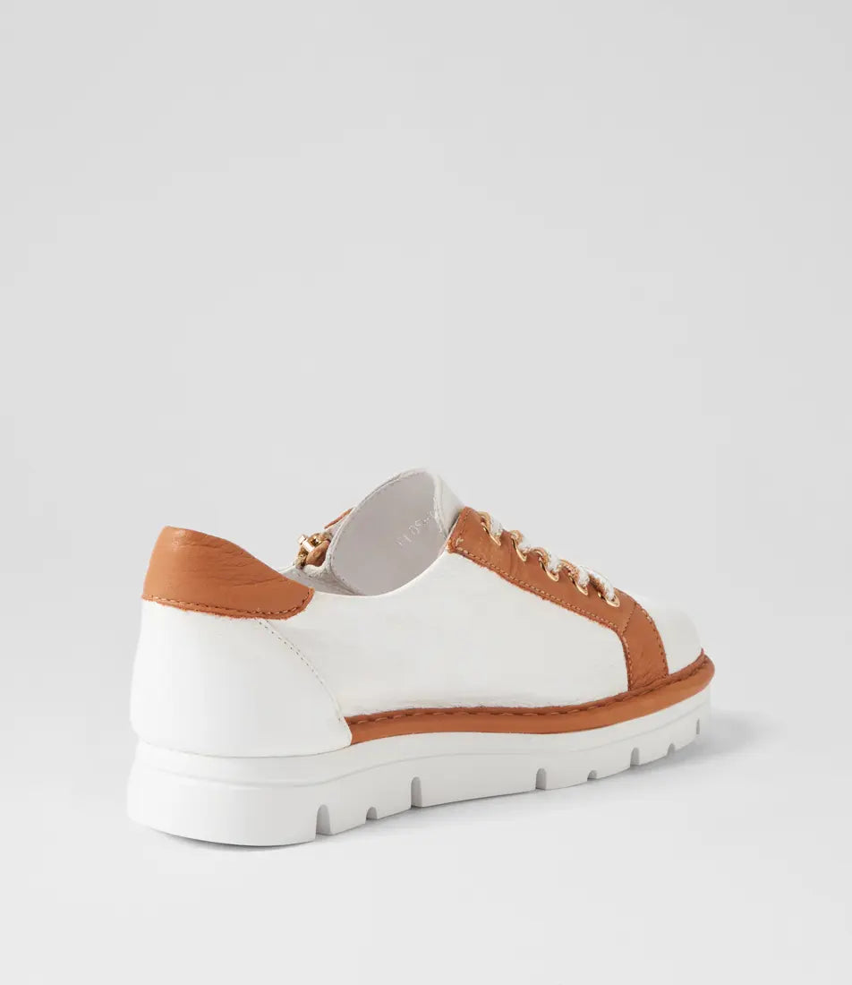 Top End Elos White/Dark Tan Leather Sneakers