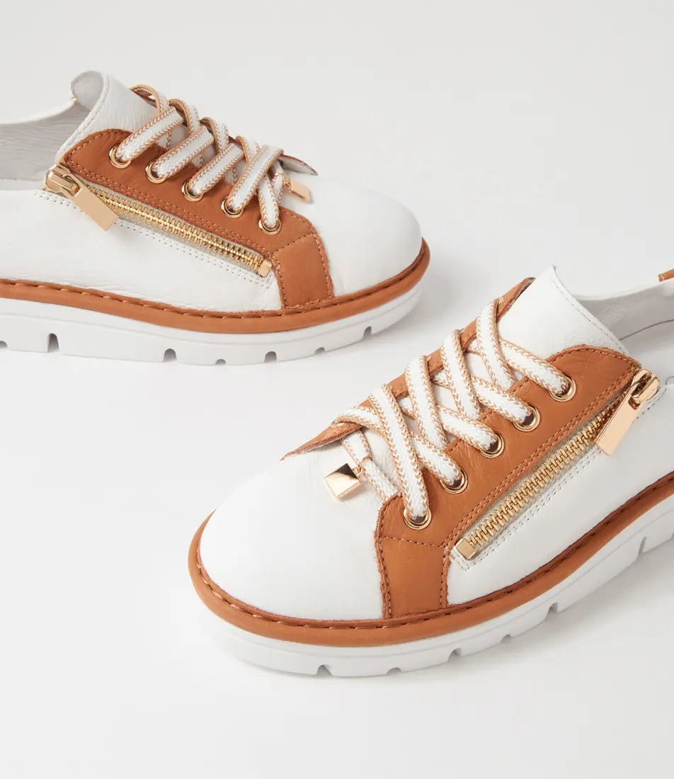 Top End Elos White/Dark Tan Leather Sneakers