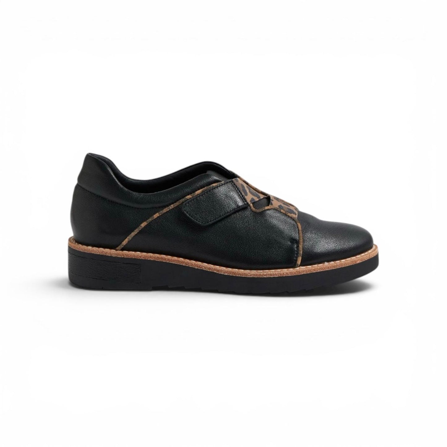 Django & Juliette Reinys Black Camel Leopard Leather Suede Shoes