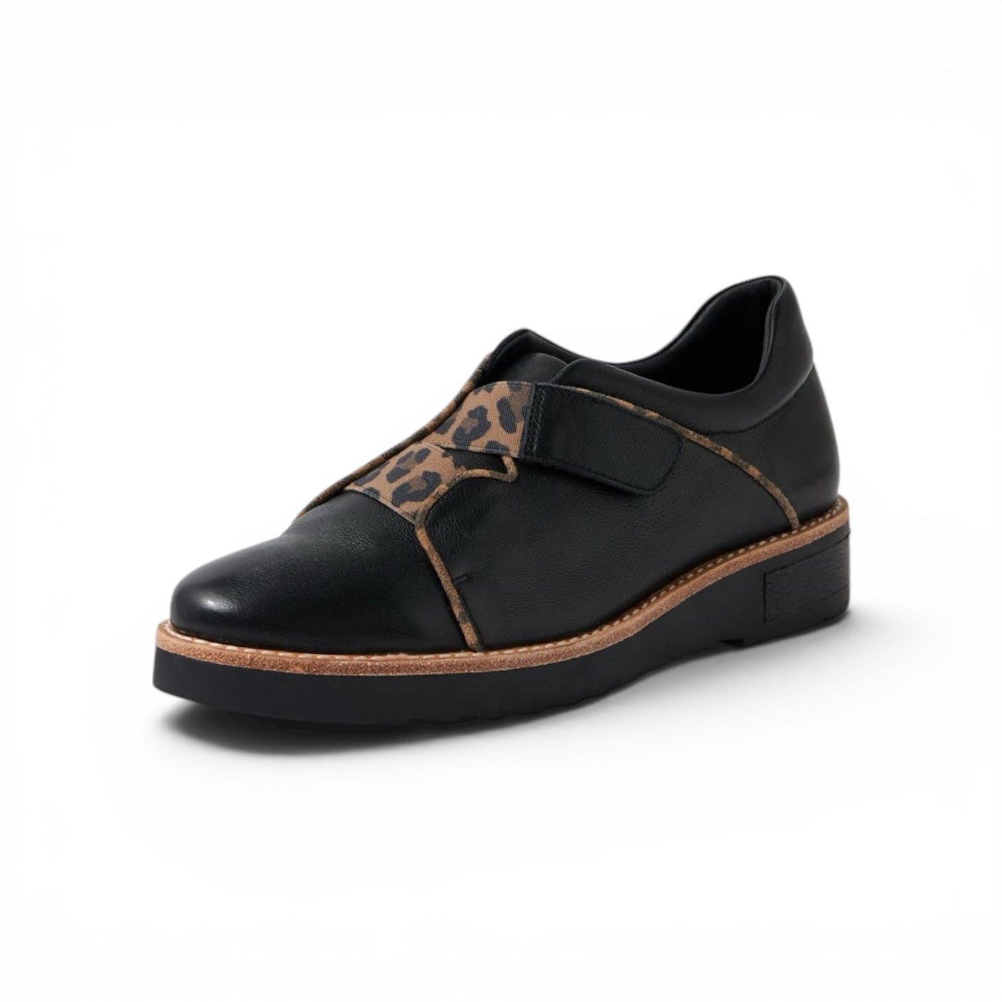 Django & Juliette Reinys Black Camel Leopard Leather Suede Shoes