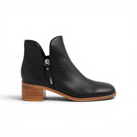 Django & Juliette Rollio Black Natural Heel Leather Ankle Boots