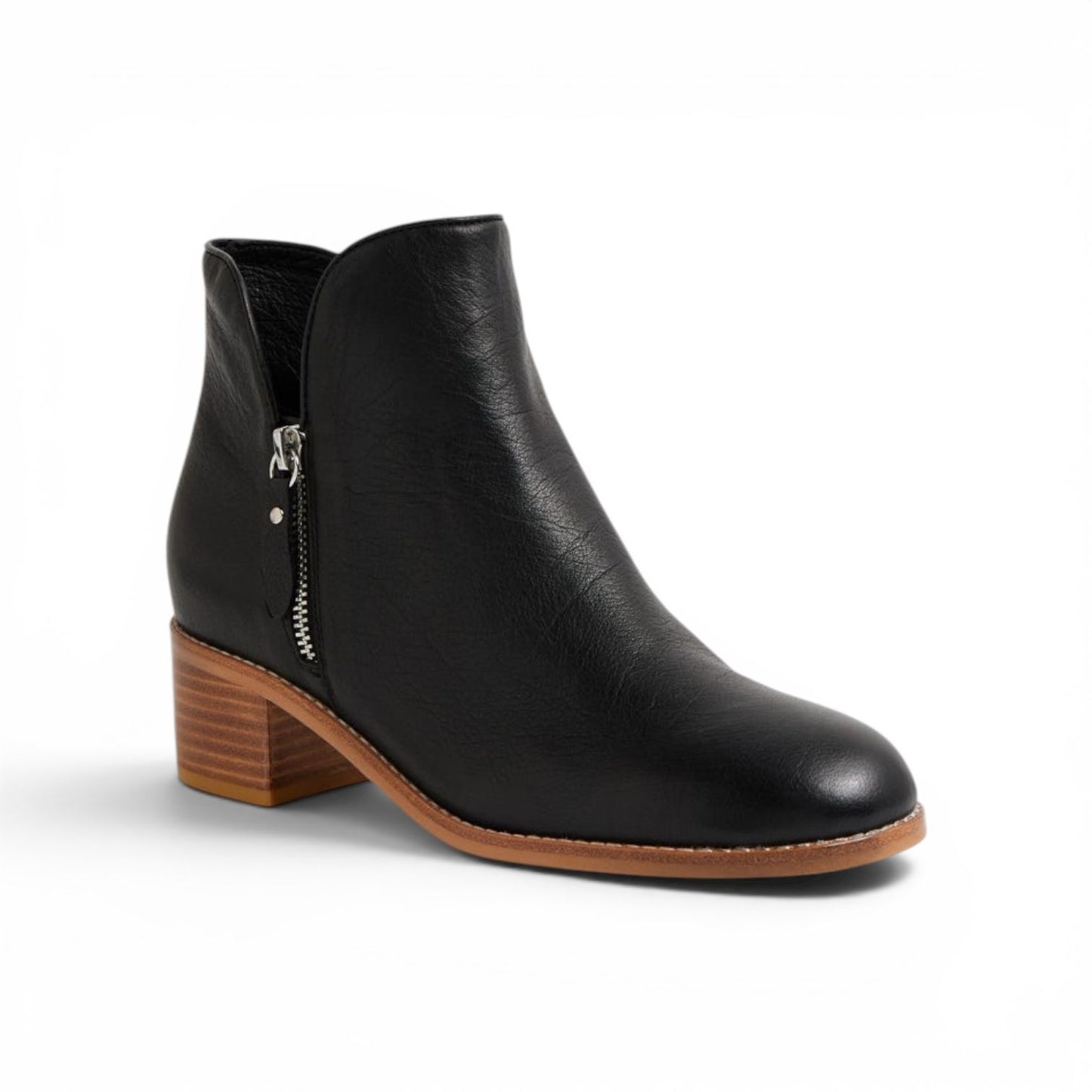 Django & Juliette Rollio Black Natural Heel Leather Ankle Boots