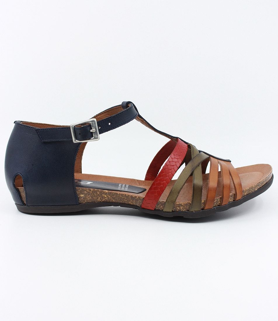 Zeta Pilar Sandal - Blue Multi with Red Accent Leather
