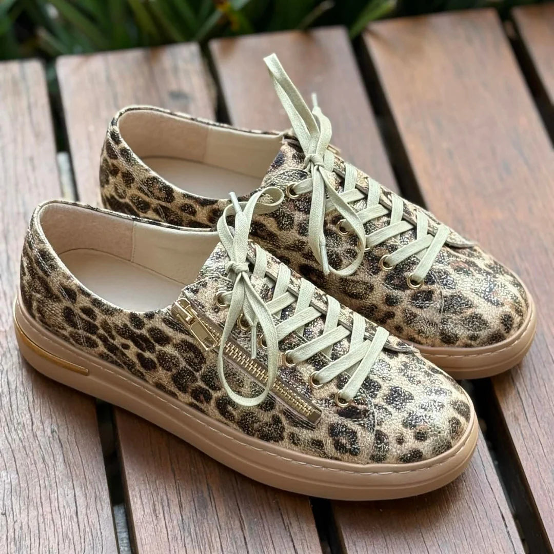 Django & Juliette WOVI Leather Sneakers – Latte Met Leopard