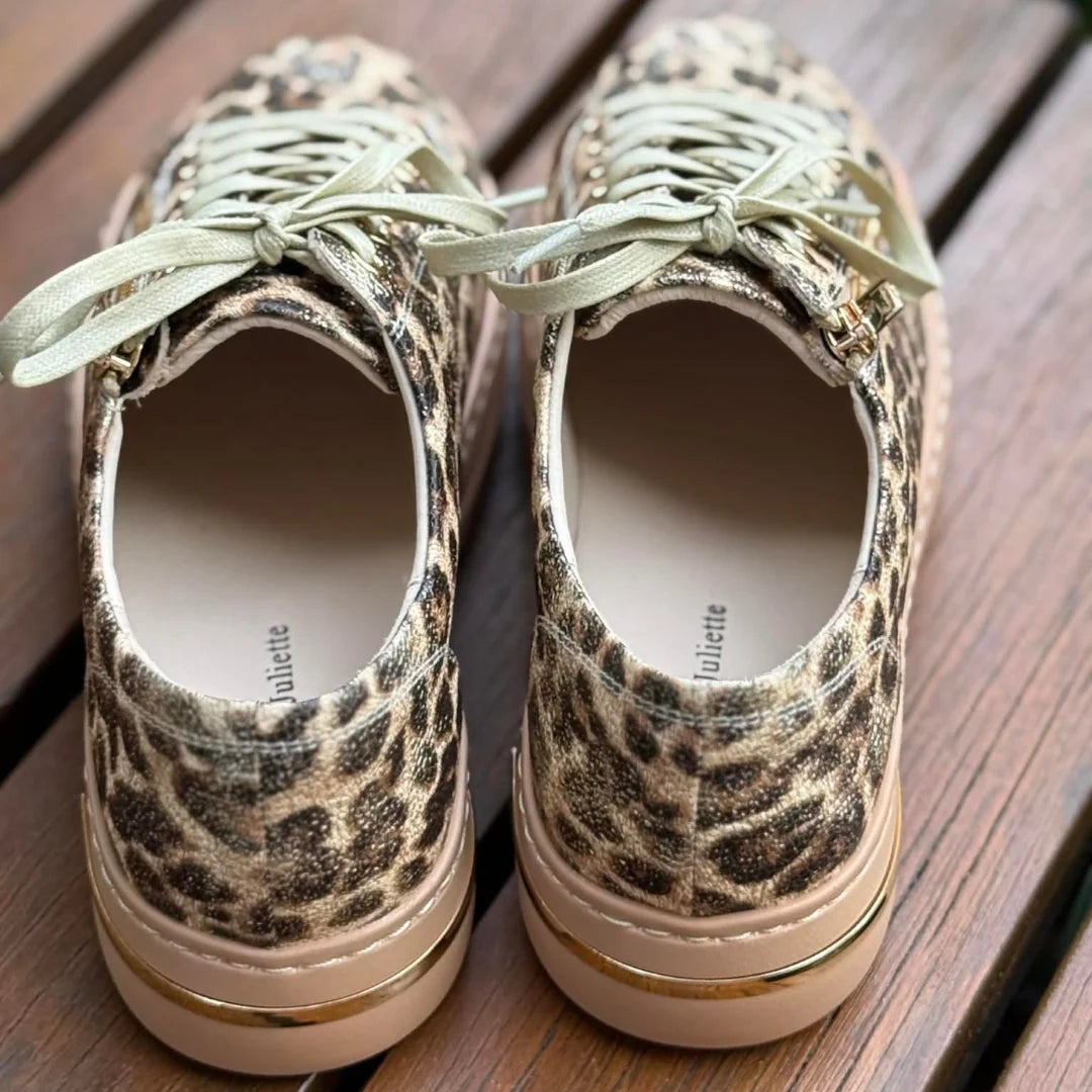 Django & Juliette WOVI Leather Sneakers – Latte Met Leopard
