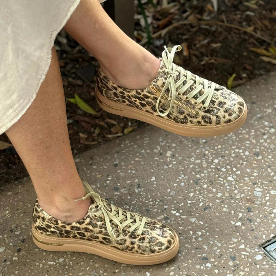Django & Juliette WOVI Leather Sneakers – Latte Met Leopard