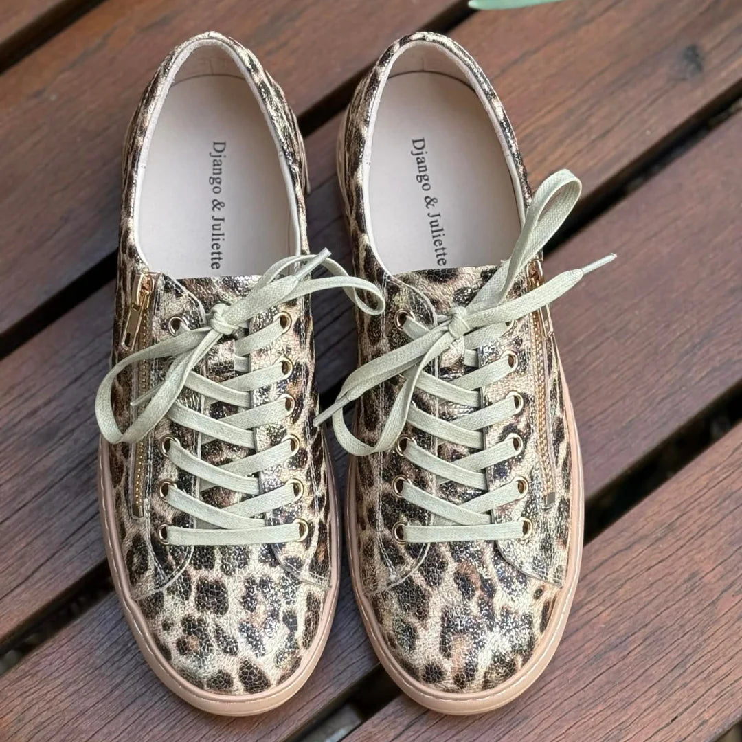 Django & Juliette WOVI Leather Sneakers – Latte Met Leopard