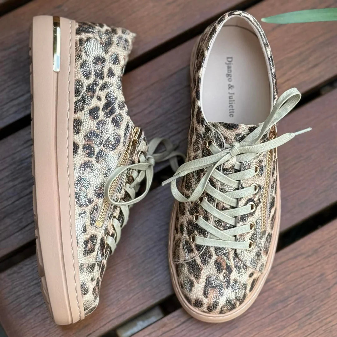 Django & Juliette WOVI Leather Sneakers – Latte Met Leopard