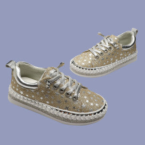 LAV-iSH Little Girl Leather Star Sparkle Sneakers LVKLC - Gold