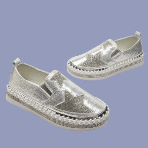 LAV-iSH Little Girl Satin Star Sneakers LVKNK - Silver